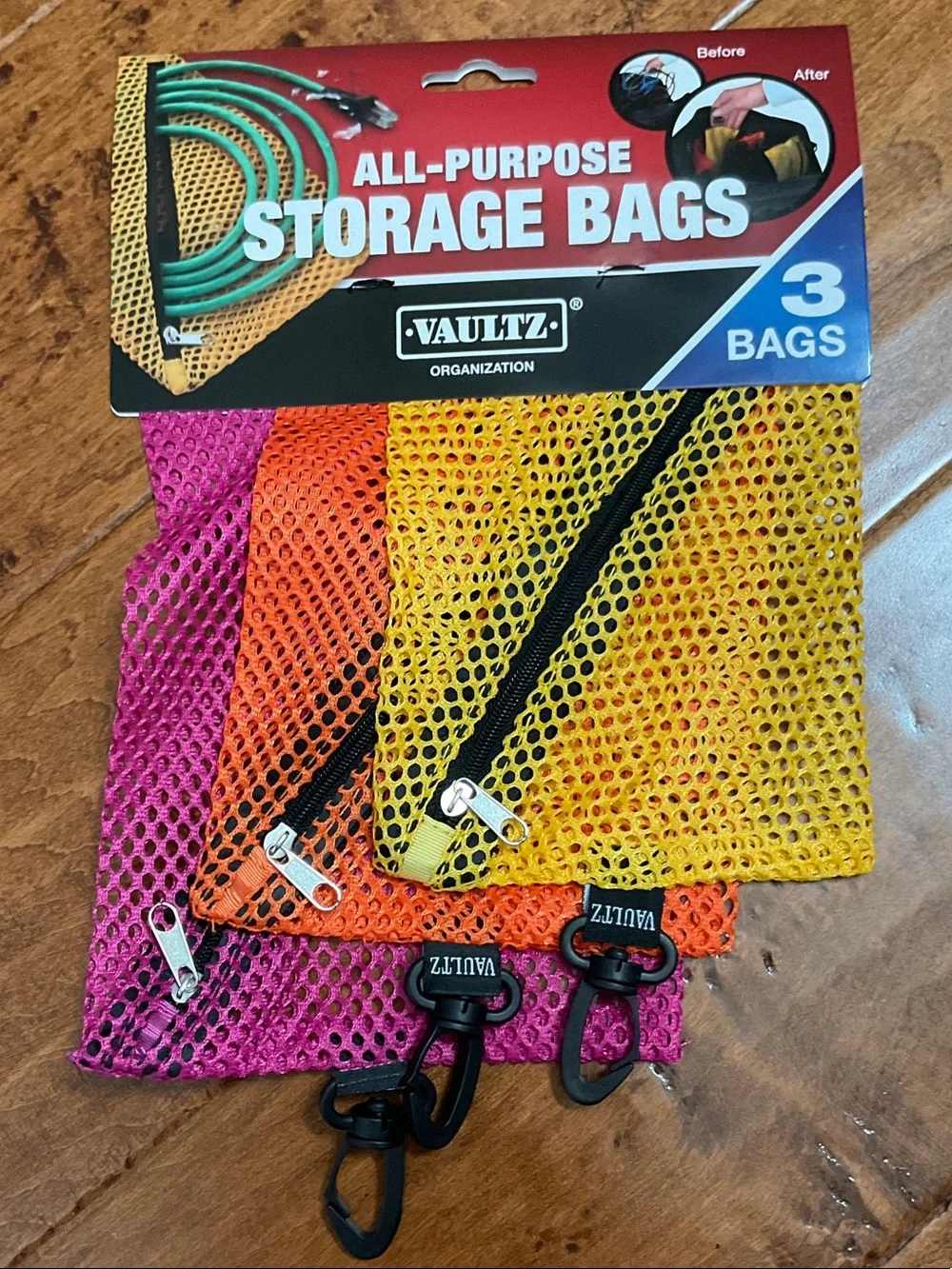 VAULTZ All-Purpose Mesh Storage Bags - Yellow, Orange, Pink (3-Pack)